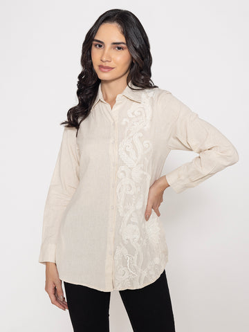 SOLID FRONT EMBROIDERED SHIRT