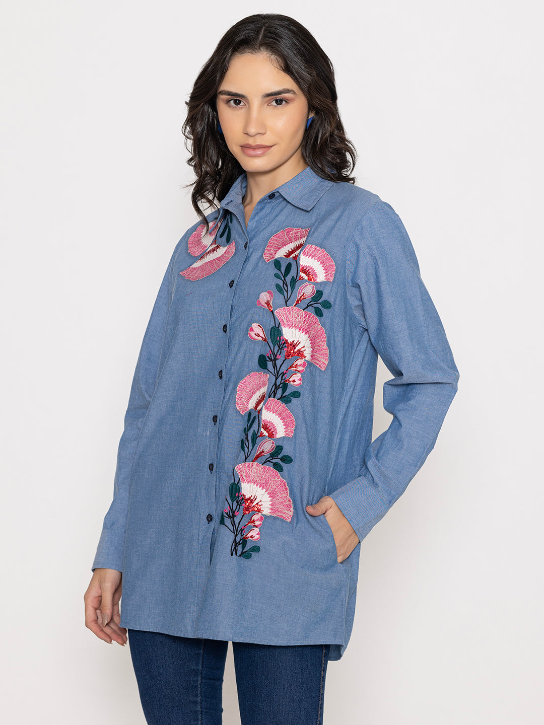 SOLID COLOR FRONT EMBROIDERED BUTTON UP EMBROIDERED SHIRT  ( Diwali  )