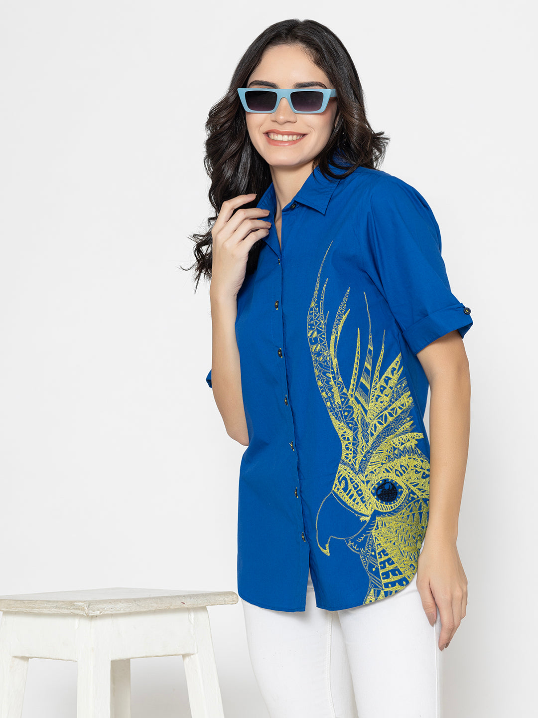 SOLID COLOR FRONT EMBROIDERED BUTTON UP EMBROIDERED SHIRT ( Diwali )