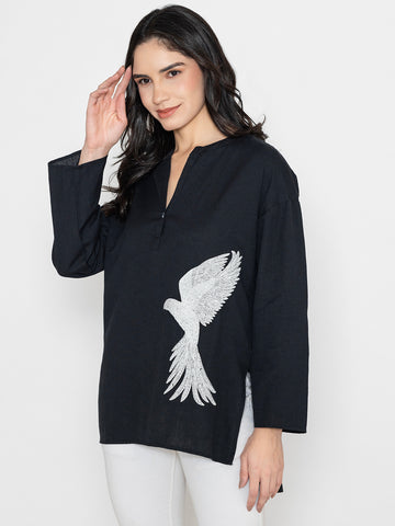 SOLID COLOR FRONT EMBROIDERED SHIRT.