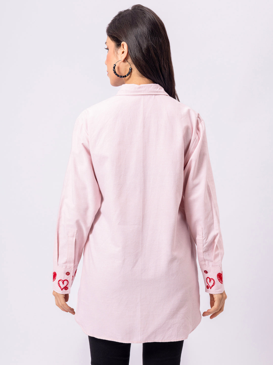 ROSY PINK CUTE RED HEART SEQUENCE EMBROIDERED SHIRT  ( Diwali  )
