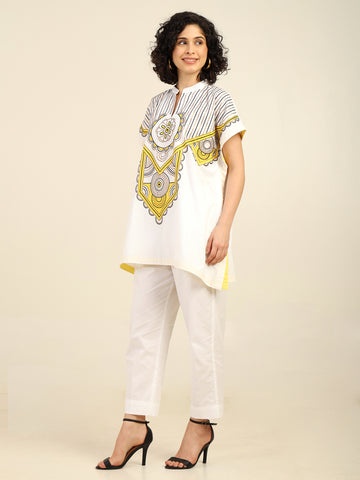White Cotton Heavy Neckline Embroidered Coord Set