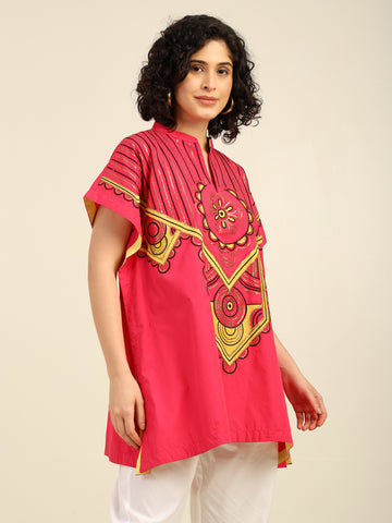 Majenta Cotton Heavy Neckline Embroidered Coord Set With Contrast Pants