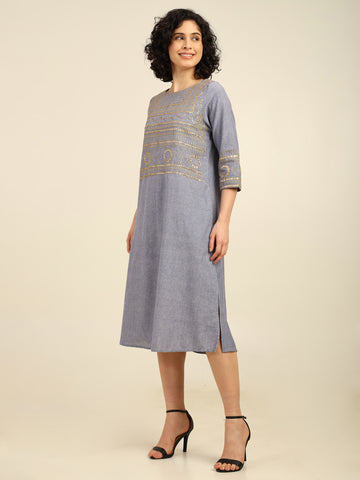 White Cotton Heavy Neckline Embroidered Coord Set