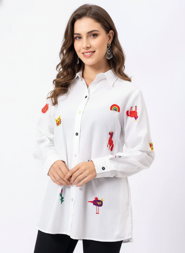 ALL OVER EMBROIDERED CANDY COTTON SHIRT