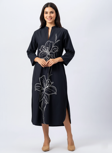 SOLID COLOR FRONT EMBROIDERED COTTON SHIRT