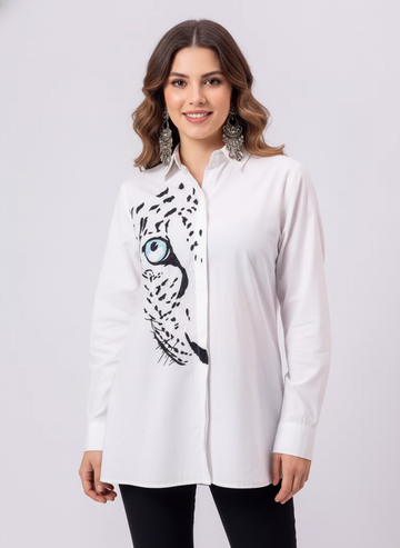 WHITE FRONT EMBROIDERED COTTON SHIRT