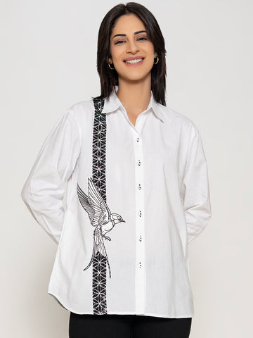 WHITE COLOR FRONT AND BACK SEQUENCE EMBROIDERED SHIRT