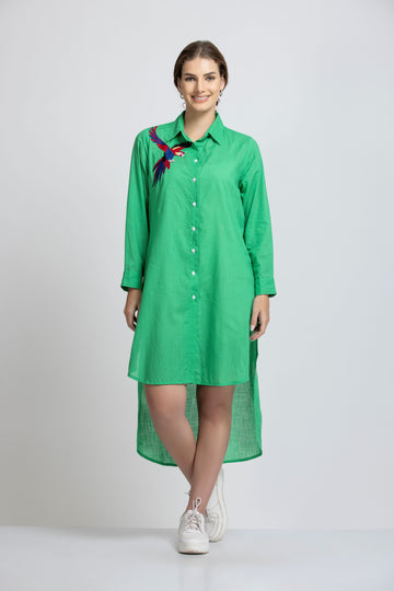 SOLID COLOR FRONT BACK EMBROIDERED LONG SHIRT.