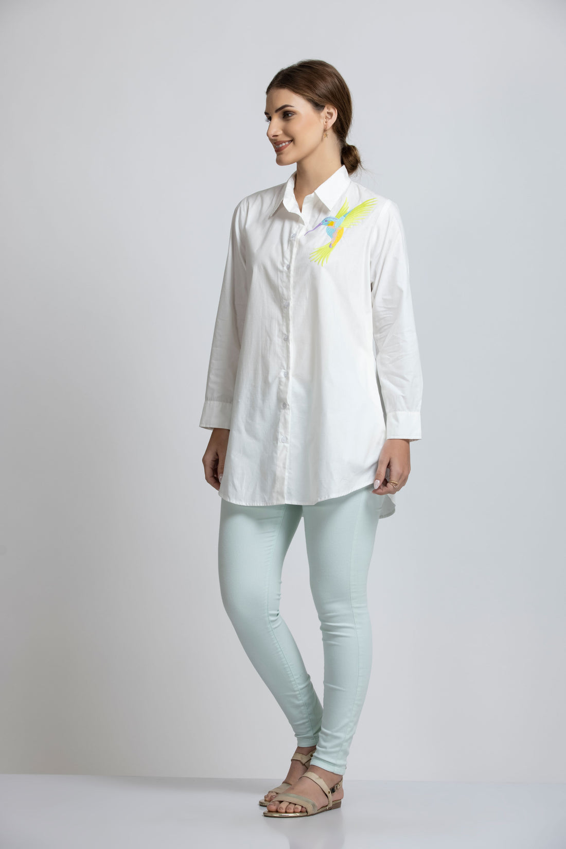 SOLID COLOR FRONT & BACK EMBROIDERED BUTTON-UP SHIRT.  ( Diwali  )