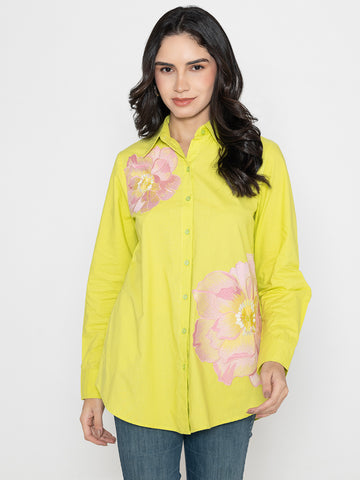 VIBRANT YELLOW SOLID COLOR FRONT EMBROIDERED SHIRT