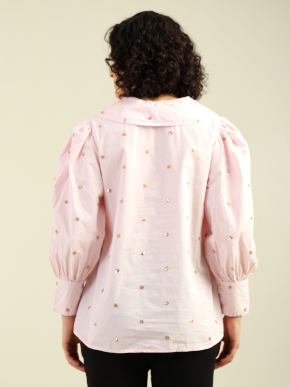 Rosy Pink Allover Floral Sequenece Embroidered Cotton Shirt