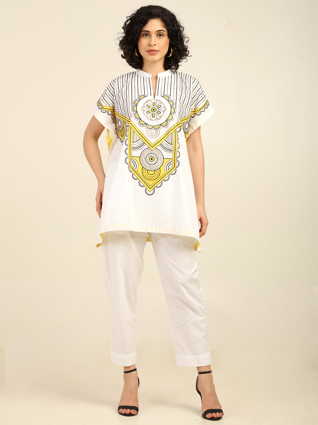 White Cotton Heavy Neckline Embroidered Coord Set