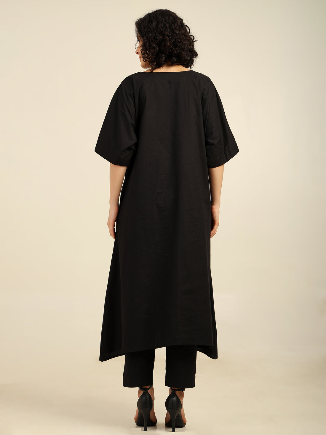 Black Cotton Heavy Neckline Embroidered Coord Set