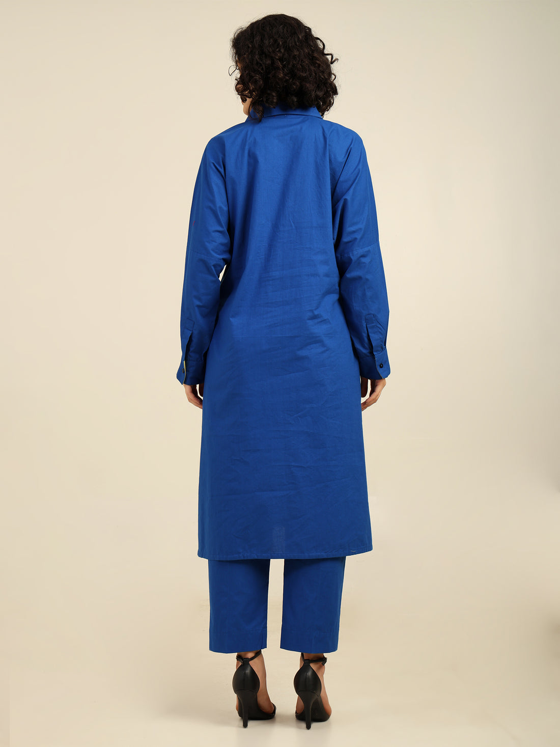 Electric Blue Cotton Heavy Neckline Embroidered Coord Set