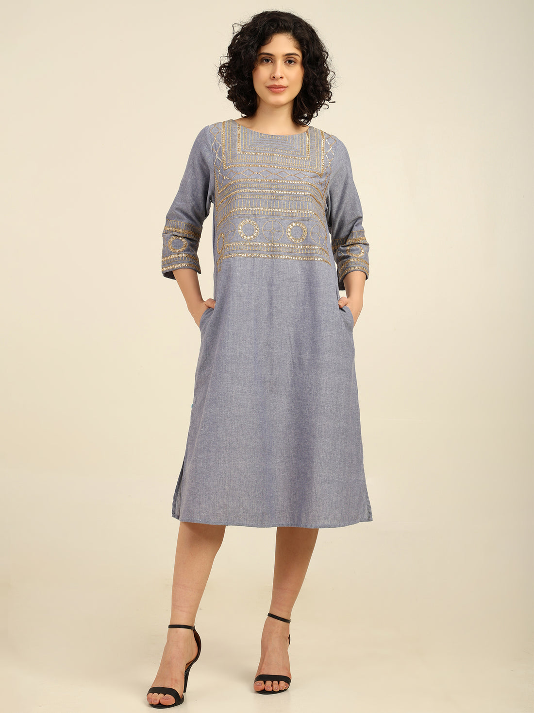 White Cotton Heavy Neckline Embroidered Coord Set