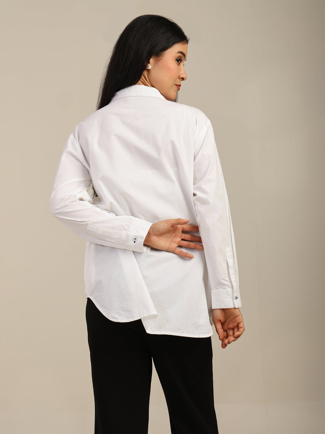 Solid Color Front Embroidered Black Heart Cotton Shirt