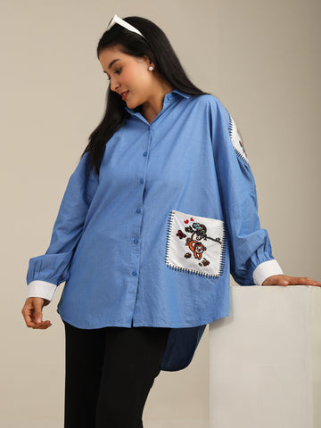 Jungle Safari Oversized Chambray Cotton Shirt