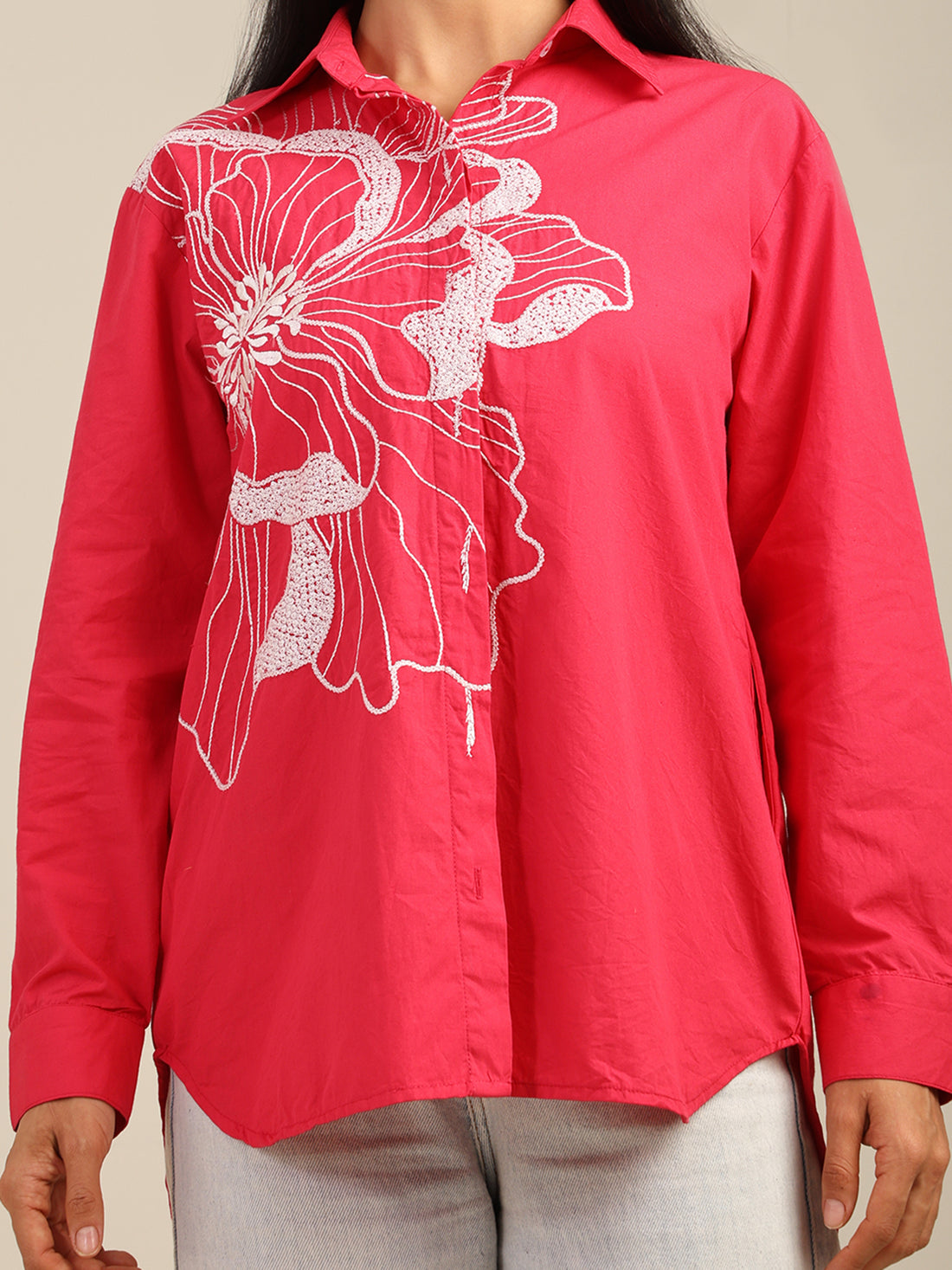 Majenta Color Front Embroidered Shirt