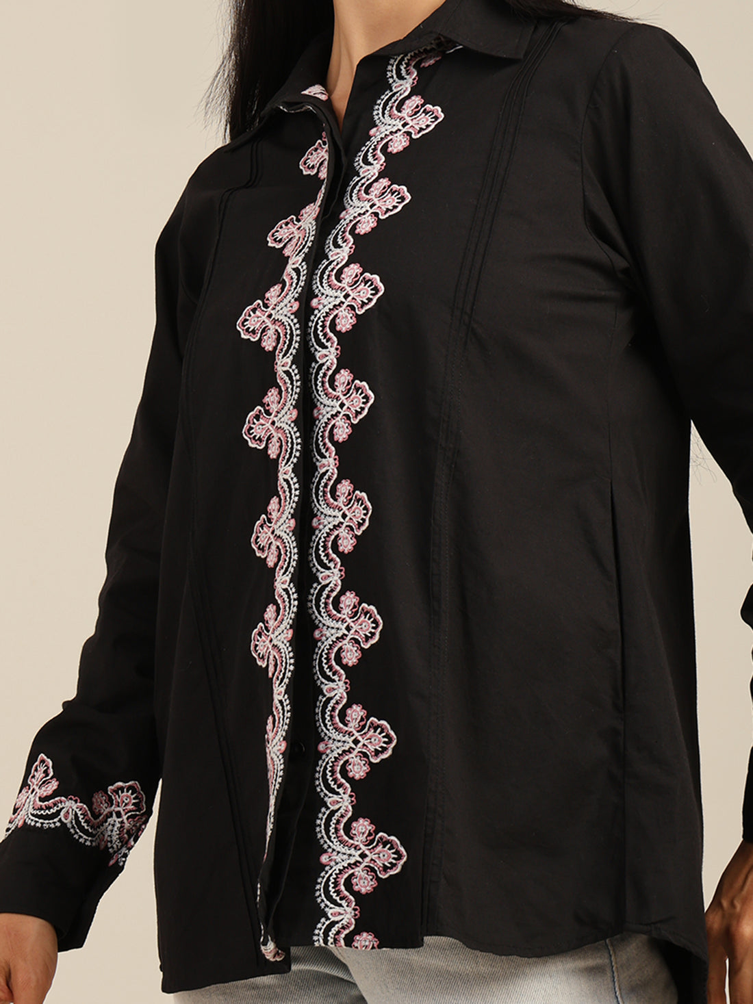 Black Embroidereed Cotton Shirt