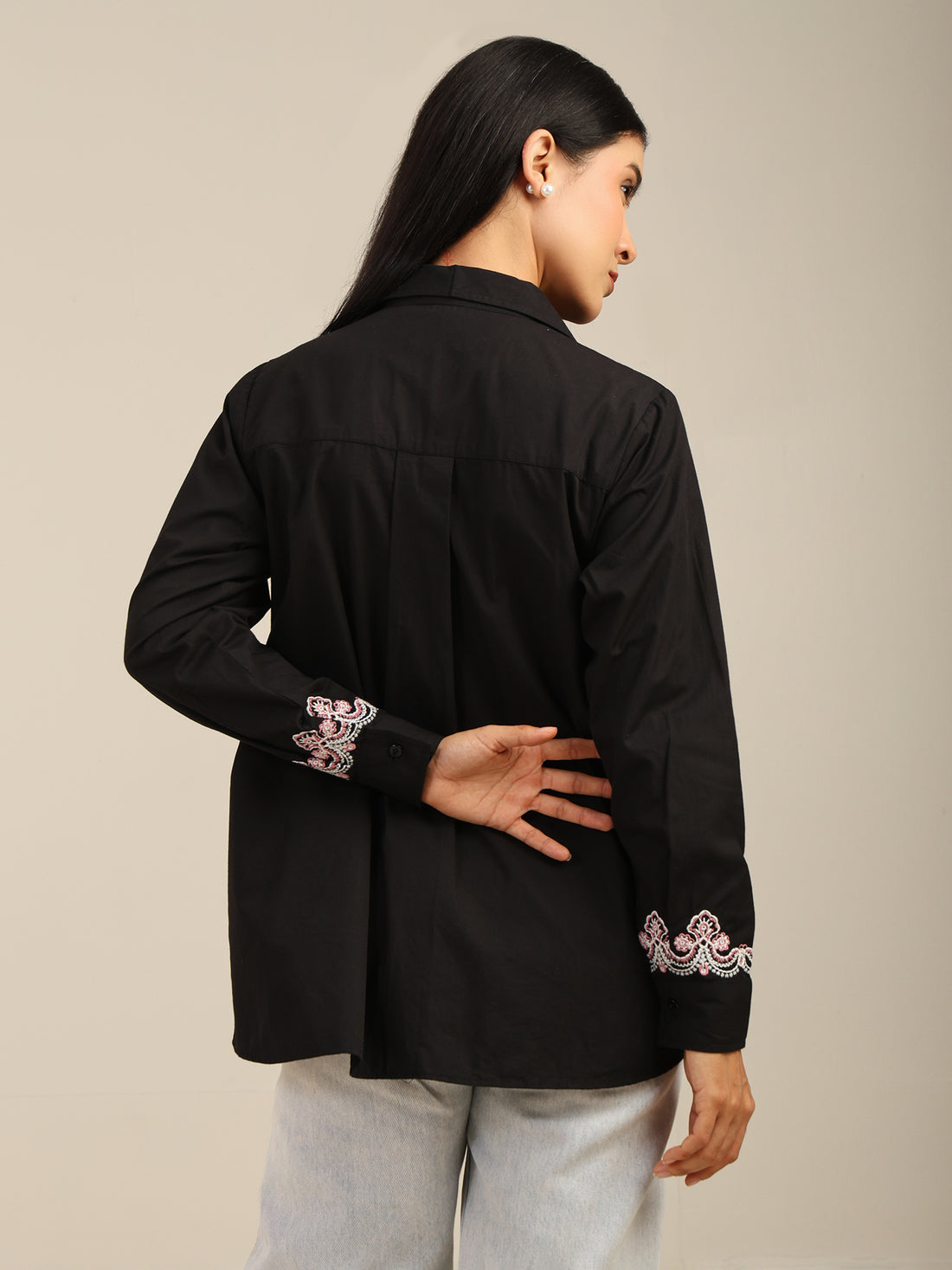 Black Embroidereed Cotton Shirt