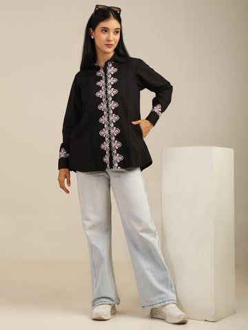 Black Embroidereed Cotton Shirt