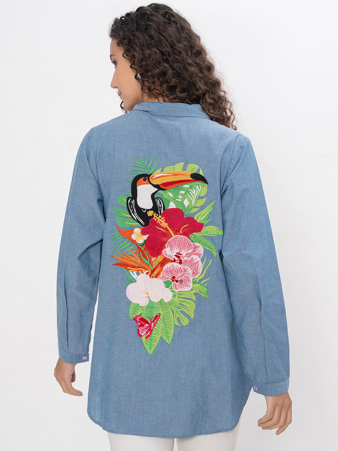 DENIM FRONT AND BACK EMBROIDERED SHIRT
