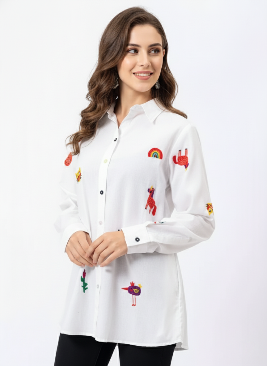 ALL OVER EMBROIDERED CANDY COTTON SHIRT