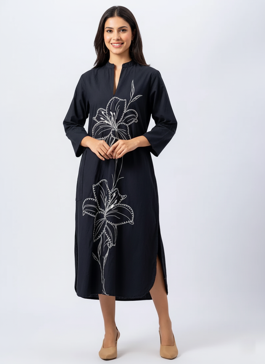 SOLID COLOR FRONT EMBROIDERED COTTON SHIRT