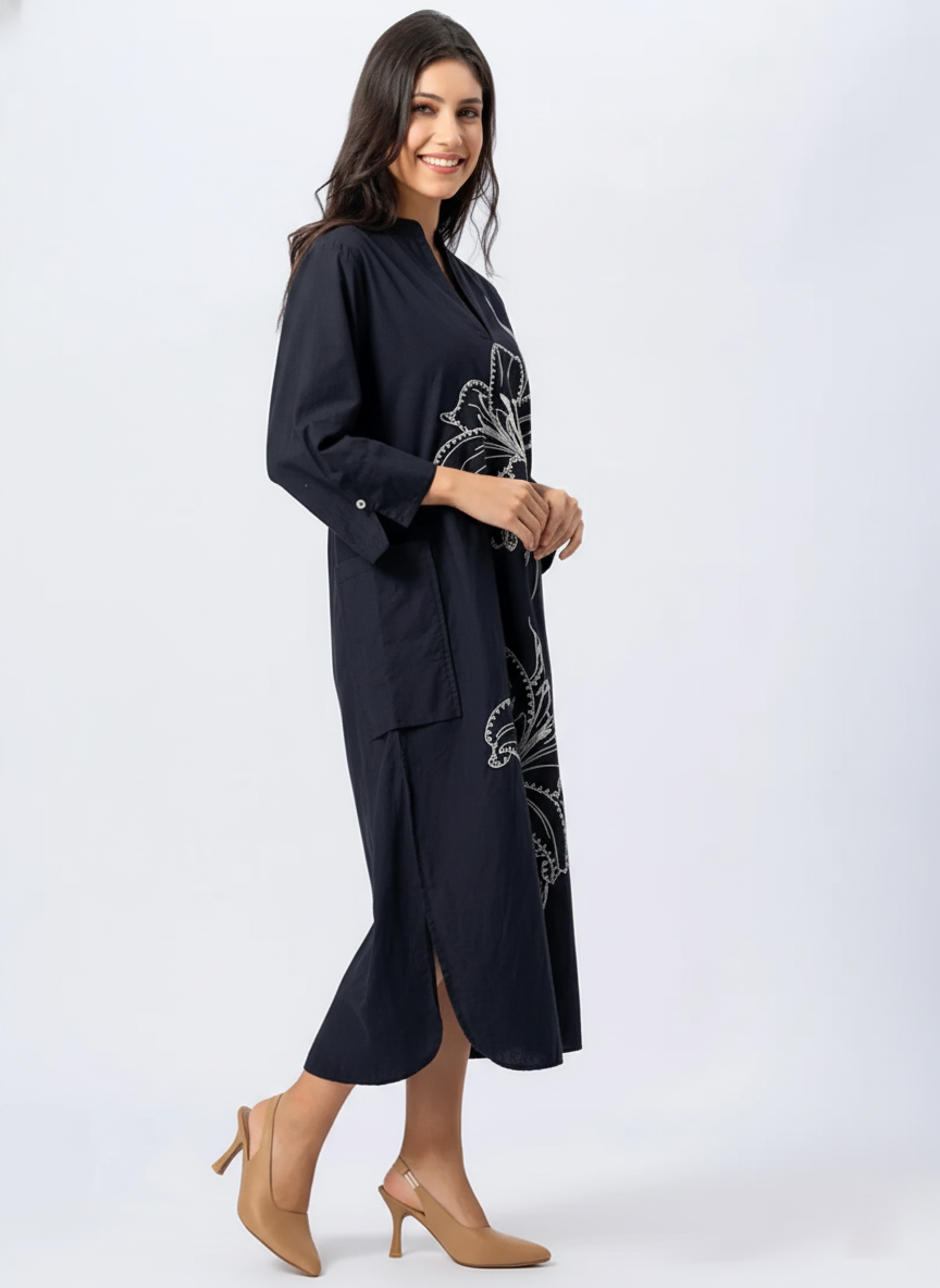 SOLID COLOR FRONT EMBROIDERED COTTON SHIRT