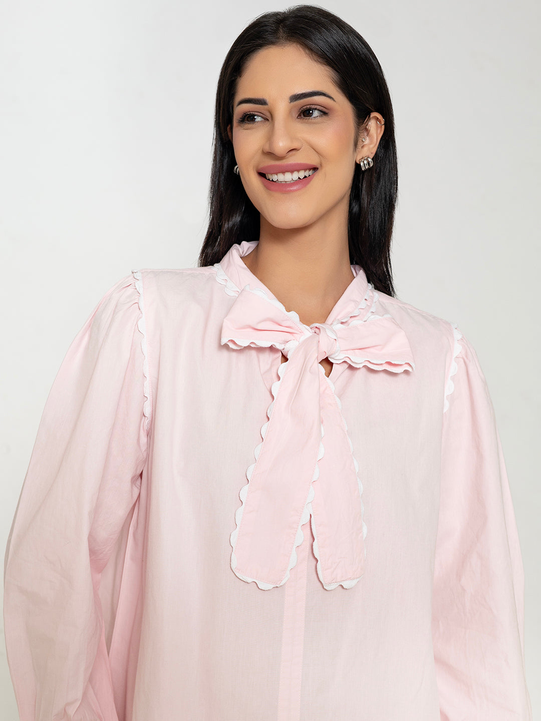 【treatürself】Rose accent shirt blouse Treat ürself 】Rose accent shirt blouse ROSY PINK FULL SLEEVE