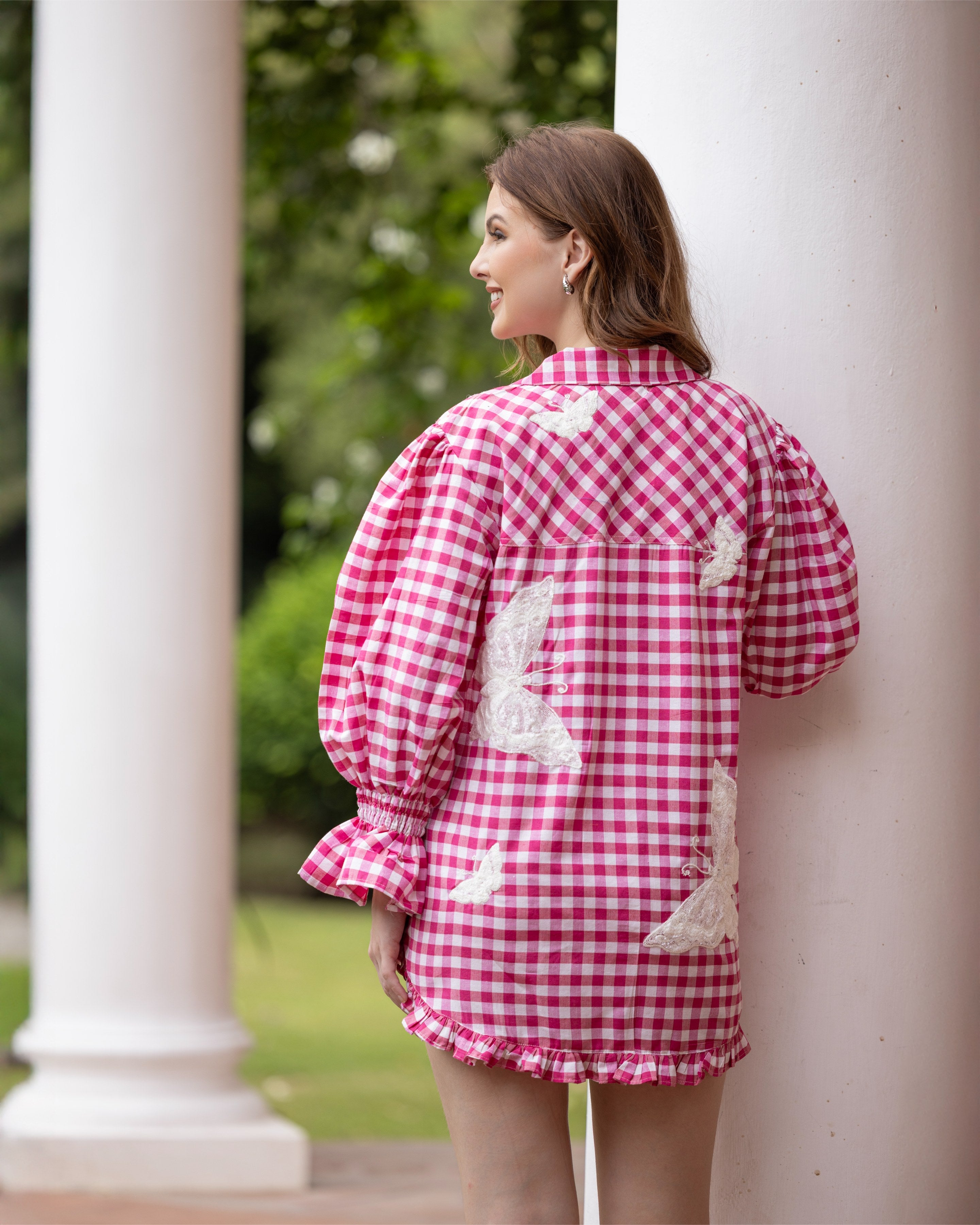 buoybuoy CHECK EDODAKI SHIRT DRESS ピンク buoybuoy CHECK EDODAKI